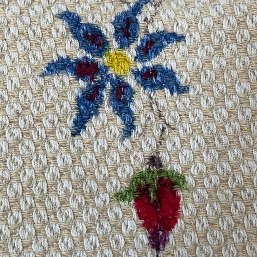 Hand-Painted Rose Floral Small Table Runner 14 x 28 in Woven Cotton Textile